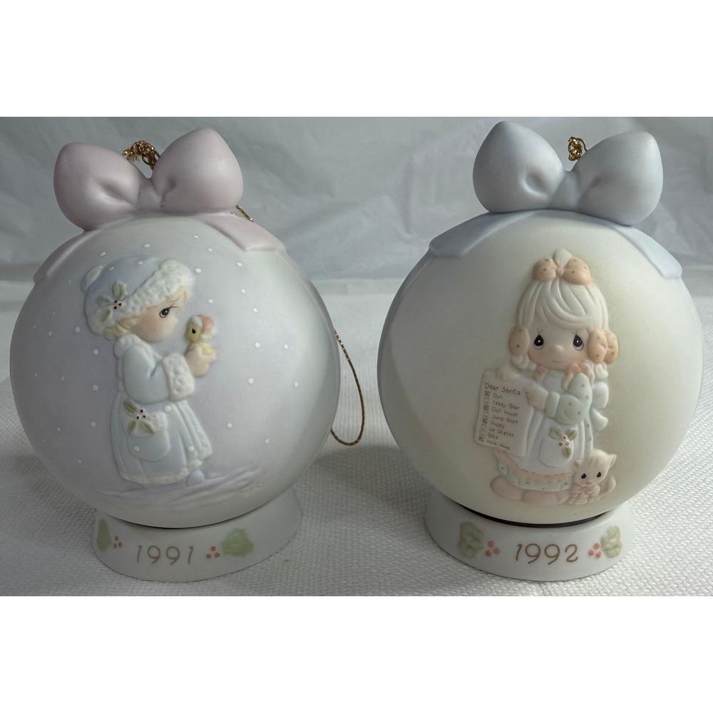 Precious Moments 1991 1992 Masterpiece Series Ornament Set 526940 527734 Enesco